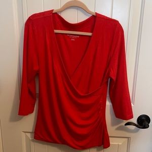 Soft Surroundings red crossbody v neck knit top